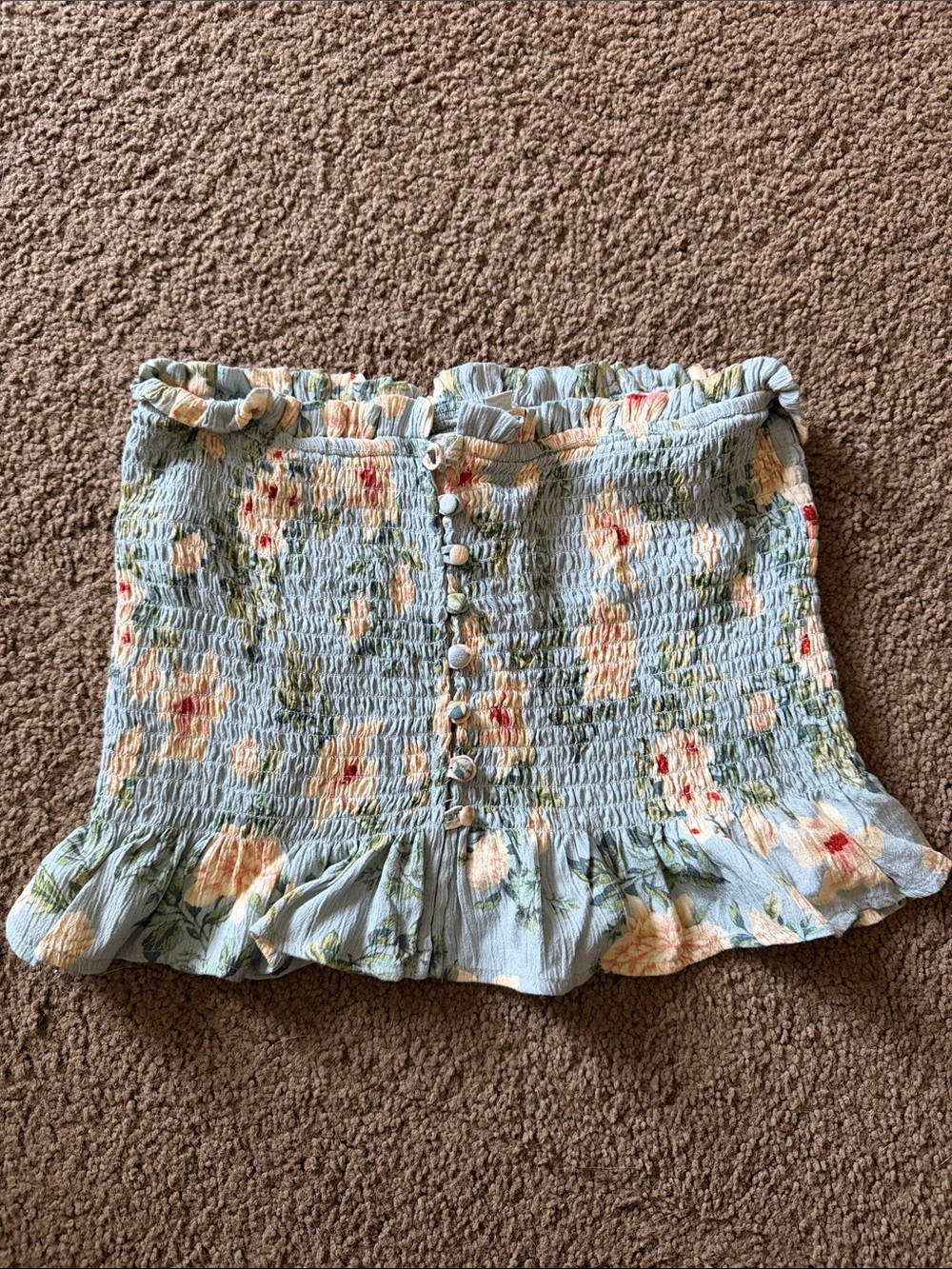 American Eagle Floral Smocked Ruffle Tube Top